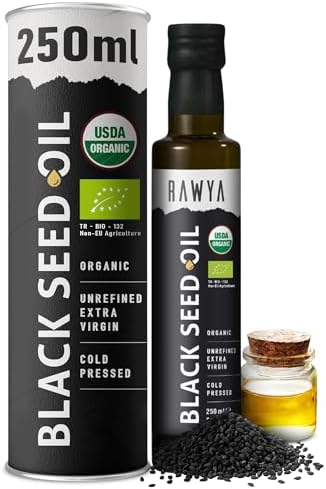 Rawya, Black Seed Oil, Organic, 250 ml, Cold Pressed, No Additives, No preservatives, in Glass Bottle, Nigella Sativa, Black Cumin Seed Oil, Kalonji, Bio, Strong Taste, Non-GMO