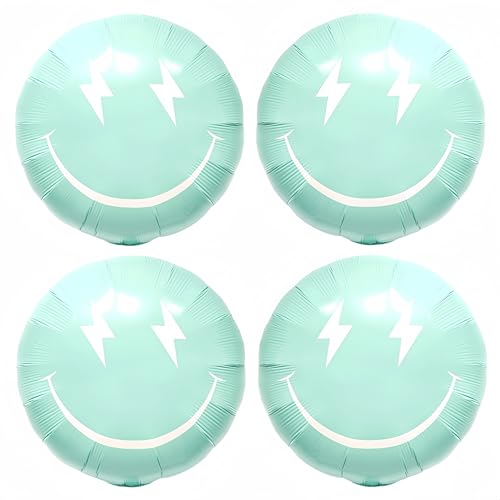 Image of 4PCS 23 Inch Light Green Lightning Smile Face Balloons – Y2K Preppy Party Decorations for Teen Girls, Bachelorette, Groovy Theme, Aesthetic Spring Birthday Decor(Green)