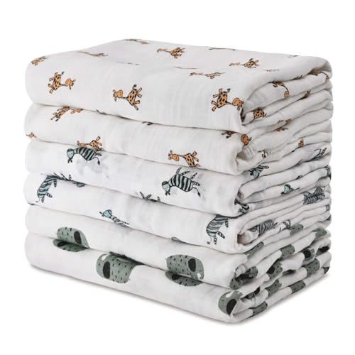 Image of GLLQUEN BABY Receiving Blanket Boy Cotton Muslin Swaddle Blankets Girl Newborn Squares Breathable & Soft Thin Baby Blankets Cloths Double Absorbent Infant Swaddling Wrap - 6 Pack (Giraffe)