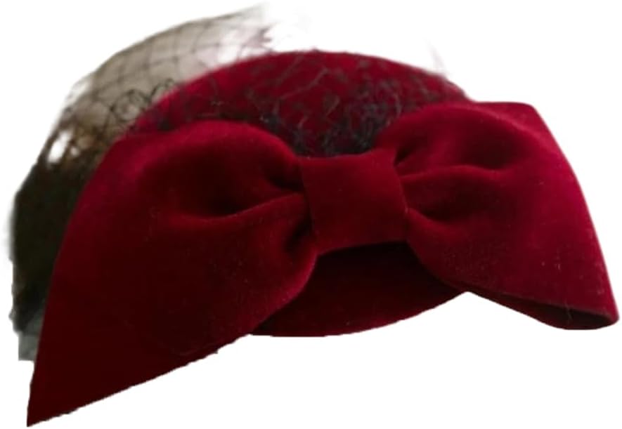 Bow Veils Fedora Hats Womens French Felt Wedding Hat for Church Cocktail Party