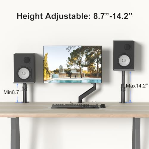 suptek Clamp-on Speaker Stand Desk Mount Set, 9.6 x 8.8 inch Trays, Height Adjustment and Tilt, Universal Audio Holders for Computer and Bookshelf Speakers, Elevated Sound, 2 Pack, Black, SDM001B - Image 4