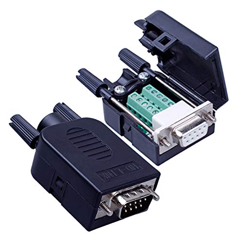 ANMBEST 2PCS DB9 Solderless RS232 D-SUB Serial to 9-pin Port Terminal Male Adapter Connector Breakout Board with Case Long Bolts Tail Pipe (Male+Female)