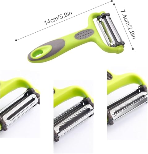 Image of 3 in 1 Rotary Multi-Functional Peeler, Suitable for Vegetable and Fruit, with Serrated Blade + Straight Julian Stainless Steel, Anti-Slip Handle Design, Slicer Kitchen (Pack of 1)