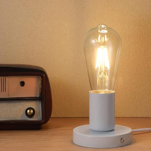 Jacqings Polished Metal Desktop Lamp Base E26 E27 Screw Light Bulb Night Light Base Lamp Replacement, 6 Feet Cord Extension On/Off Switch, Small Replacement Screw Ceiling Bulb Hold. (White)
