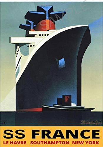 Vintage Travel Poster SS France Le Havre Southampton New York Retro Cruise Liner Tourism Advert ART Print (A3)
