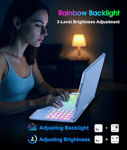 Image of Baisla iPad 9th Generation Case with Keyboard 10.2 inch (2021), 360 Rotatable with Trackpad & Rainbow Backlit, iPad Keyboard case for 9th /8th /7th, iPad Air 3, iPad Pro 10.5 (Sky Blue)