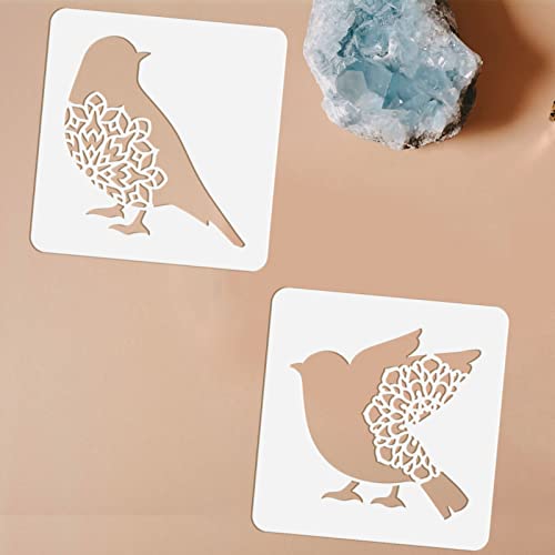 FINGERINSPIRE 12 x Birds Stencil 15 x 15 cm Birds Silhouettes with Flower Pattern Reusable Stencil for Painting Cooking Crafts Wall Furniture Decoration - Image 3
