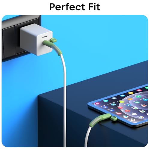 Image of Sounce Cable End Protector Compatible Only with iPhone Lightning Charger Cable Dustproof Waterproof Reinforced Protective Cover Cap for Charging Cord(Green)