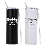 Daddy and Mommy Est 2024 Skinny Tumbler.New Parents Pregnancy Gifts.Fathers Day Mothers Day Birthday Christmas Gifts Ideas for New Mom Dad.Parents to Be Baby Shower Gifts(20oz Black&White)