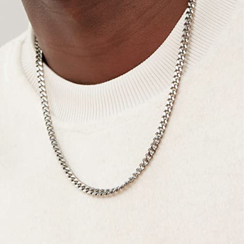 Reoxvo Mens Chain Necklaces Silver Cuban Curb Link Chain For Mens Jewelry Gifts For Boyfriends Stainless Steel Italian Chain Necklace Mens 20Inch #TOP5