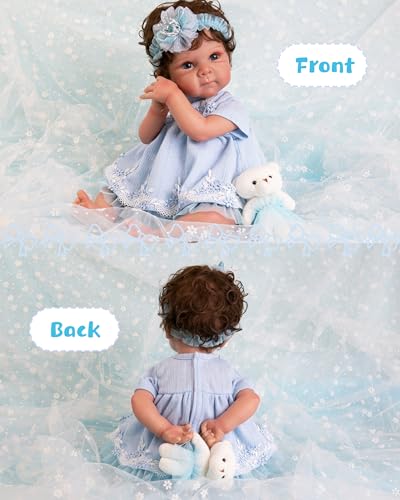 Image of EKOKIZ Reborn Baby Dolls Clothes Girl Blue Baby Doll Clothes 17-20 Inches Doll Outfits and Accessories for Newborn Girl