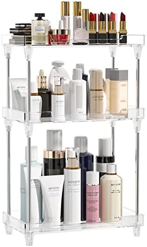 Bathroom Organizer Countertop, 3-Tier Vanity Tray Corner Shelf for Makeup Cosmetic Perfume Skincare Bathroom Supplies and More, Multi-Functional Acrylic Organizer in Vanity Dresser Bathroom and More