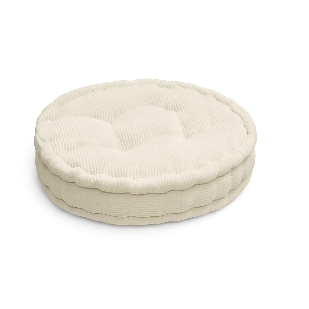 Soodie&Zuzu's Pack of 1 Booster Cushion Round Seat Pad 45x10cm, Thick 10cm Dining Chair & Armchair Cushion for Home, Office, Garden - Pain Relief Seat Pad for Elderly, Soft Polyester Cover (Cream)