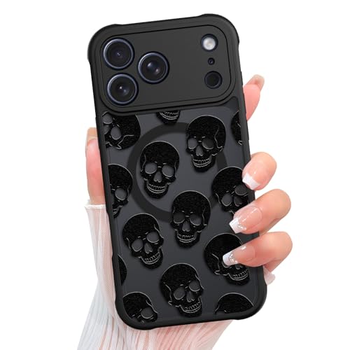 KANGHAR Magnetic Designed for iPhone 17 Pro Case, Black Goth Skull