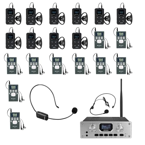 Retekess TT119 Assistive Listening System Bundle con sistema de traducción para iglesia con transmisor FM TR503 y 10 receptores de radio FM PR13, sistema de escucha para fábrica, museo, escuela, iglesia
