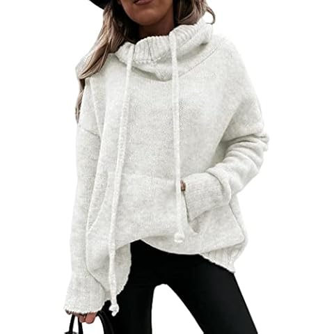 BLENCOT Hoodies for Womens White Oversized Jumper Top Baggy Hoodies Sweatshirt Top Jumper with Drawstring Size 20 Cover