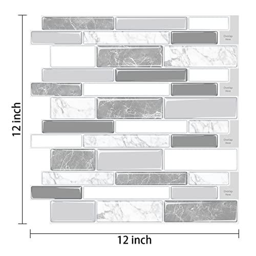 Waldecoo Marble Peel And Stick Backsplash For Kitchen, Grey 3D Self-Adhesive Kitchen Backsplash, Premium Decorative Tiles Stick On Backsplash (10-Sheet, 12"×12") #TOP6