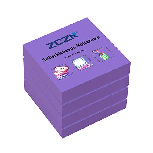 ZCZN Notes autocollantes Sticky Notes - Lot de 4 blocs x 70 feuilles - Violet - 101 x 101 mm Cover