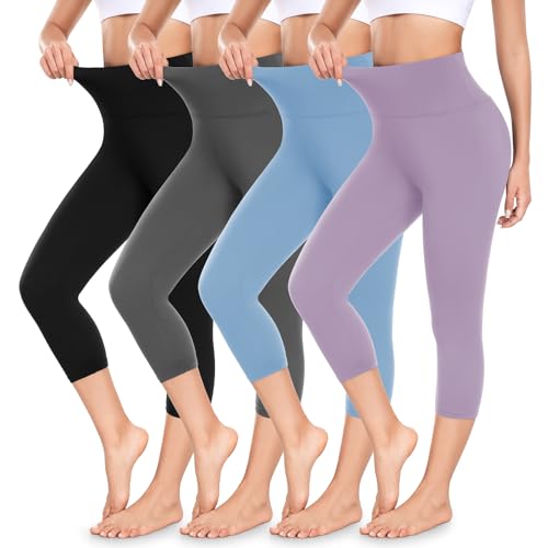iaoja 4 Pack Capri Leggings for Women - High Waisted No See-Through Soft Tummy Contro Black Workout Running Yoga Pants
