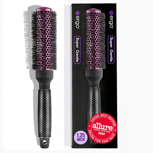 ERGO Super Gentle Round Brush for Blow Out - Salon Quality Hair Styling for Women - Roller for Wet and Dry Hair - Volumizing Care Blowout - ERG33:1.25