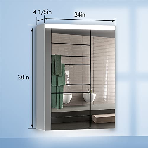 Es-Diy 24''X 30''Led Lighted Bathroom Medicine Cabinet With Mirror,Surface Lighted Medicine Cabinet,Dimmable,Adjustable Shelves,Intelligent Switch Medicine Cabinet, Aluminum Frame,Hinge On Left Side #TOP1