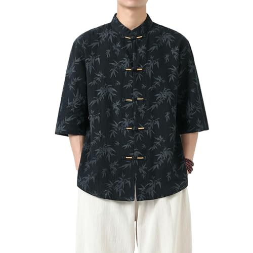 Chemise rétro homme col montant et manches demi pour le style asiatique d'été