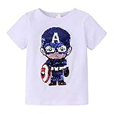 Toddler Little Kids Baby Boys Girls Magic Flip Sequins America Captain Tshirt,Short Sleeve Crew Neck Pullover Tees Tops White