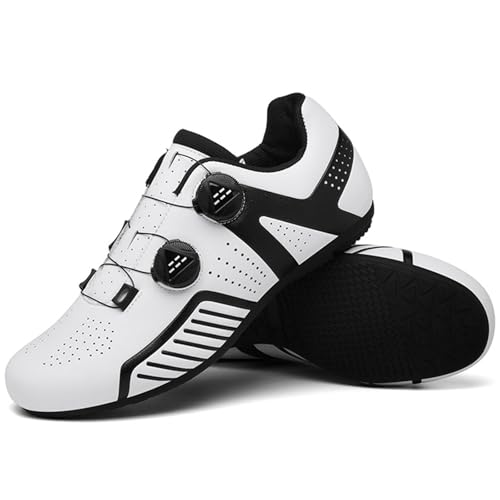 PENXZT Fahrradschuhe Herren Mit Gummisohle Atmungsaktive Rennrad Und MTB Schuhe rutschfeste No-Lock Sportschuhe Mountainbike Schuhe,Weiß,44 EU