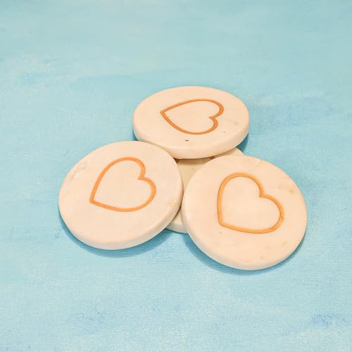 Image of Ireka Home Cupid's Touch Marble Coaster Set of 4 - Premium Golden Heart Engraved Design | Table & Drink Coasters Tea Cups, Coffee Mugs and Glasses