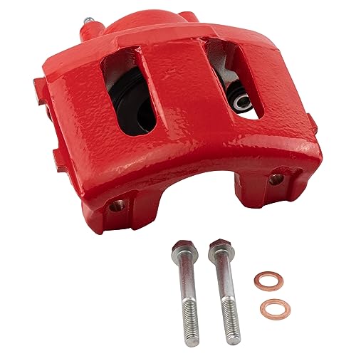 Image of TRQ Front Brake Caliper Set Painted Red Brackets Compatible with 1990-2001 Jeep Cherokee 1990-1992 Comanche 1993-1998 Grand Cherokee 1993 Grand Wagoneer 1990 Wagoneer 1990-2006 Wrangler
