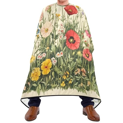 Kigai Hair Cutting Cape for Men & Women Butterfly Poppy Wildflowers Waterproof Barber Cape Professional Hairdressing Salon Styling Cape with Adjustable Closure Snap