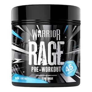 Warrior Rage Pre Workout Booster 392 g, 45 Portionen – Pre Workout Pulver mit 300 mg Koffein, Beta Alanin, Kreatin, BCAA, Taurin, Citrullin & Arginin – Blazin' Blue Raz