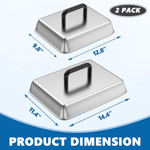 Image of SafBbcue 2 Sets Flat Top Grill Accessories 14 inch & 13 inch Rectangle Cheese Melting Dome Basting Cover for Blackstone, Pitboss, Camp Chef Steamer Dome Pizza Oven /Wok Cover,Metal Dome Cover for Grill Cooking