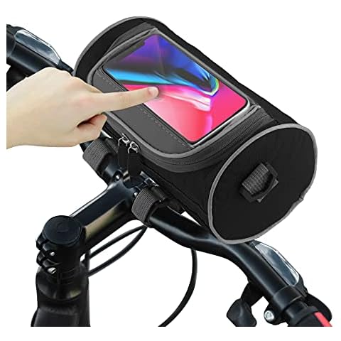 JNUYISW Bike Handlebar Bag, Waterproof Bike Front Bag Multifunctional Bicycle Storage Bag with Touch Screen Window Phone Holder and Detachable Shoulder Strap for Cycling Outdoor Cover