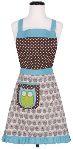 KAF Home Adult's Hostess Apron with 1 Pocket & Extra Long Ties –Adjustable Bib Hoot Apron - Machine Wash - Used in Kitchen, Gardening