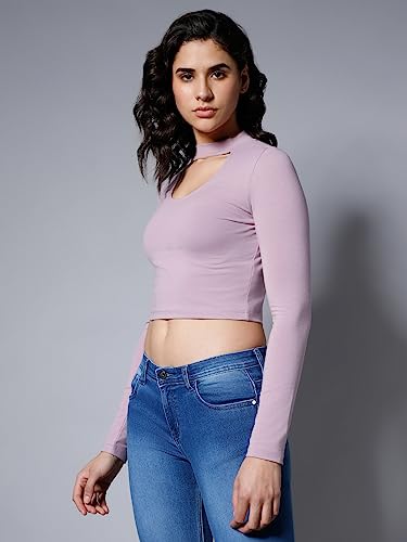 Image of High Star Women's Choker Neck Fitted Full Sleeves Crop Top