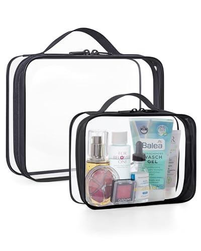 Image of BAGSMART TSA Approved Clear Toiletry Bag, 2 Packs Quart Size Water Resistant Makeup Cosmetic Bags for Women, 2 Sizes Airport Airline Travel Essential Carry On Organizer with Handle Large Opening