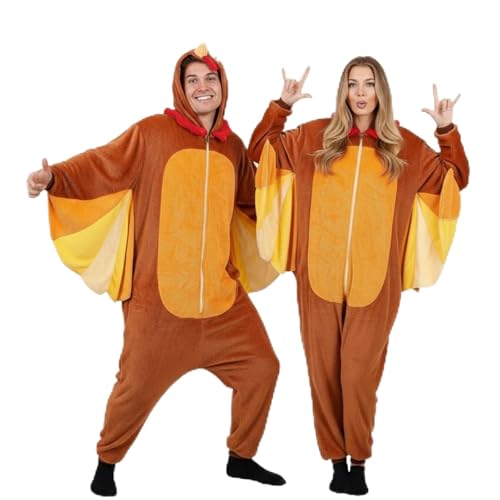 PUIWNON Turkey Costume Adult Animal Onesie Cosplay Turkey Pajamas with Wings for Thanksgiving Halloween Christmas (US Alpha Medium) Red