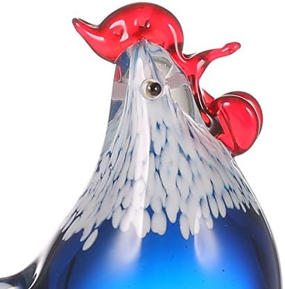 Tooarts Rooster Chicken Glass Sculpture Home Decor Glass Modern Ornament Rooster Gift Animal Craft Decoration Blue