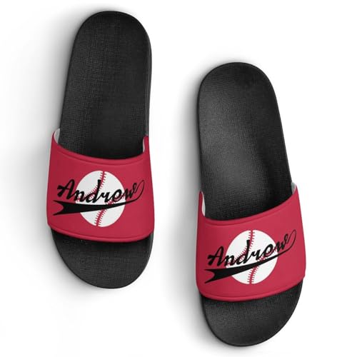 Custom Sports Slides Personalized Slippers - Baseball Sandals Quick Drying Softball Slippers Indoor Outdoor,Gifts for Men Youth Boy (Black,Style 20)