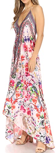 Image of Sakkas Lizi Womens Maxi High-Low Halter Handkerchief Long Dress Beach Party