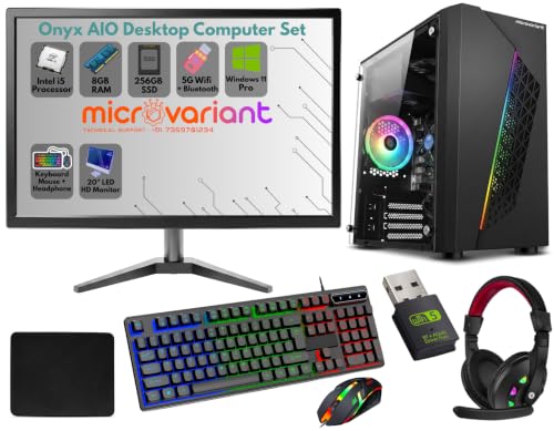 Image of Onyx AIO Desktop Computer Set | Core i5-4th Gen | 8GB RAM | 256GB SSD | 20 inch Monitor | RGB Keyboard-Mouse | Headphone | 5G WiFi + BT Dongle | HD Graphics | Windows 11 Pro