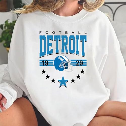 Personalized Detroit Football Sweatshirt, Custom Name Lion Crewneck Hoodie for Men Women, Game Day Gift for Detroit Fans2