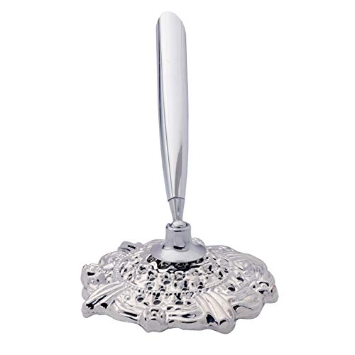 RUTICH Hollow Round Pen Holder Signing Pen Set with Big Diamond Crystal Pen for Wedding Bridal Opening Ceremony Graduation Office, Silver Holder with White Pen(Black Ink) - Thumbnail 3