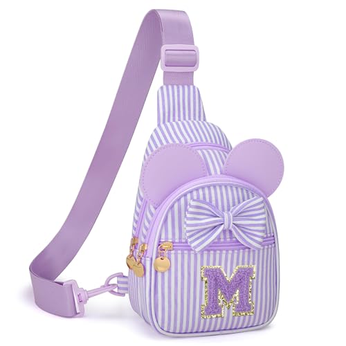 Image of Initial Purse for Girls Kids,Birthday Gifts for 3-8 Years Old | Personalized Crossbody Bag, Small Toddler Sling Bags Cute Fanny Pack, Gifts for Daughter Sister Grandkids, Purple M