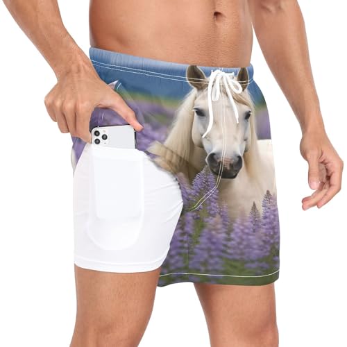 Beautiful Palomino Horse Mens Swim Trunks, Quick Dry Mens Boardshorts, 4.7 Inches Inseam Mens Bathing Suits（319）4