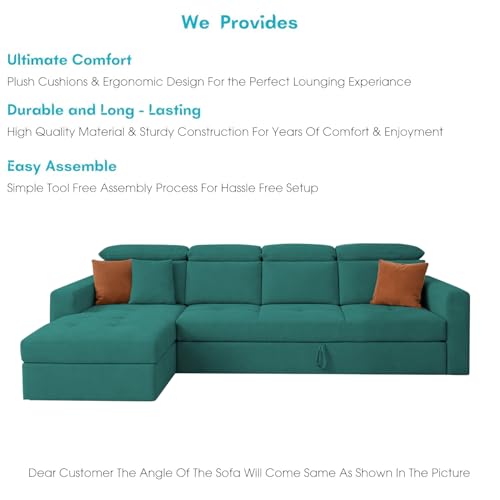 Image of Casaliving Gagnon LHS 6 Seater L Shape Corner Sofa Cum Bed for Living Room (Pine Fabric) Premium Fabric Sofa