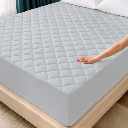Image of Quilted Fitted Mattress Pad, Twin Mattress Protector Topper with Deep Pocket Stretches up to 16 Inches, Machine Washable Mattress Cover by Utopia Bedding (Light Grey)