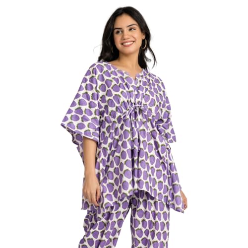 Image of Cotton Floral Printed 2 Piece Night Suit Top & Pajama Set for Women & Girls
