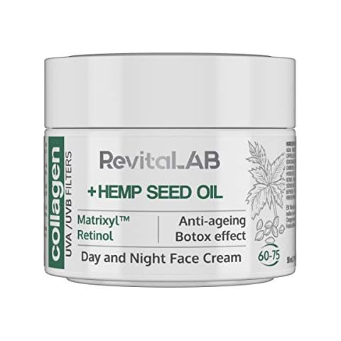 RevitaLAB Day and Night Collagen Anti-Ageing Moisturiser, Enriched with Hyaluronic Acid, Matrixyl® 3000, Hemp Seed Oil and a UVA/UVB Filter, for Ages 60 - 75, 50 ml Cover